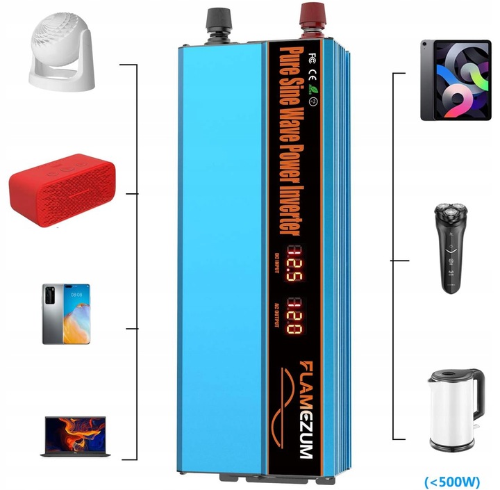 Przetwornica FLAMEZUM 1000/2000 W z 12 V/230 V czysta sinusoida 2xUSB 1x230