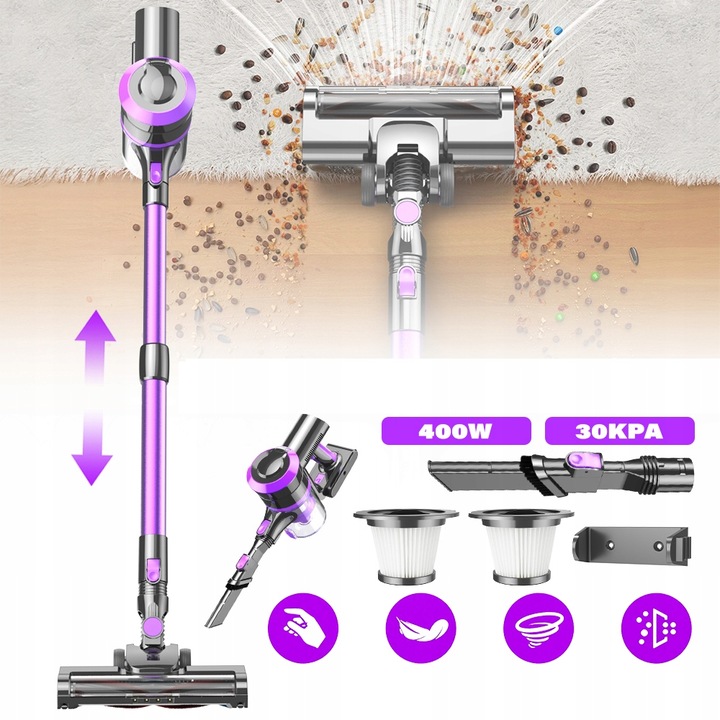 ODKURZACZ AKUMULATOROWY PIONOWY RĘCZNY BEZPRZEWODOWY 400W 4W1 30kPa DO DOMU