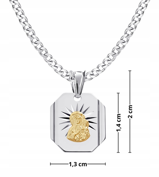 Łańcuszek Medalik Komunijny Srebrny Matka Boska do Komunii Chrztu ze Srebra