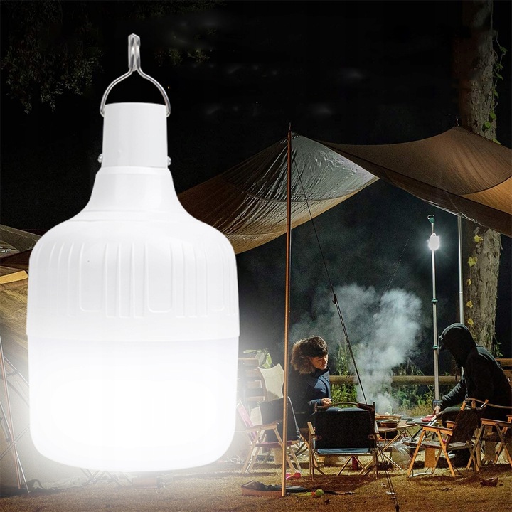 LAMPA KEMPINGOWA ŻARÓWKA LED LAMPKA DO NAMIOTU Z HACZYKIEM I AKUMULATOREM