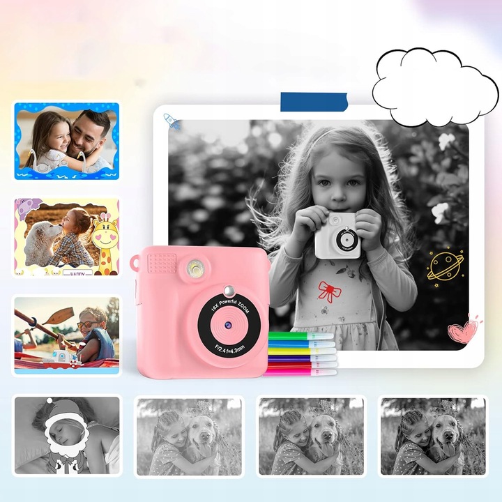 APARAT POLAROID NATYCHMIASTOWY DLA DZIECI FILMÓW ZDJĘĆ DRUK TERMICZNY 32GB