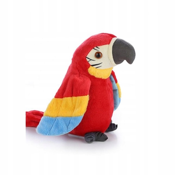 PAPUGA CZEROWNA GADAJĄCA POWTARZAJĄCA MUZYKUJĄCA PLUSZOWA MASKOTKA ROZMAWIA