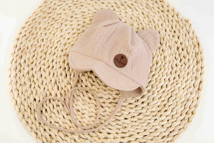 CZAPKA Z MUŚLINU letnia z daszkiem beżowa 48-50