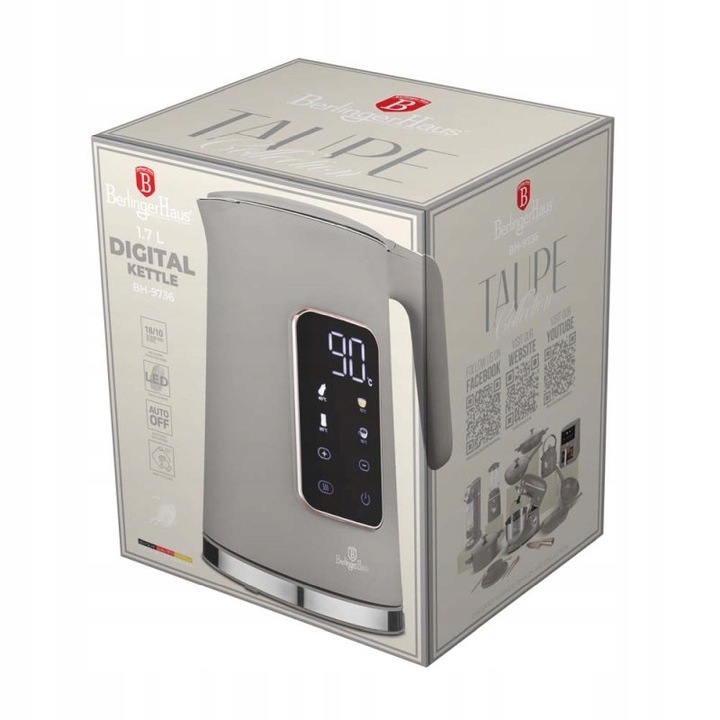 Czajnik elektryczny z regulacją temperatury cyfrowy 1,7 l Taupe Collection