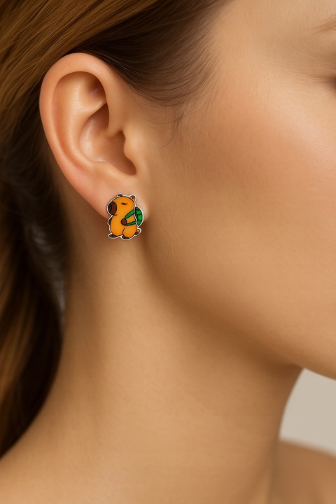 Srebrne kolczyki kapibary dla dzieci sztyfty wkrętki srebro próba 925