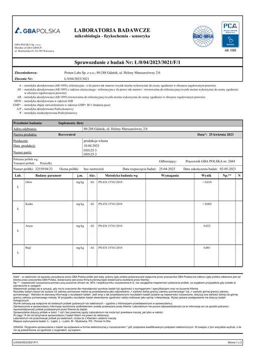 PROTON LABS RESVERATROL 99% czysty proszek | 15g resweratrol