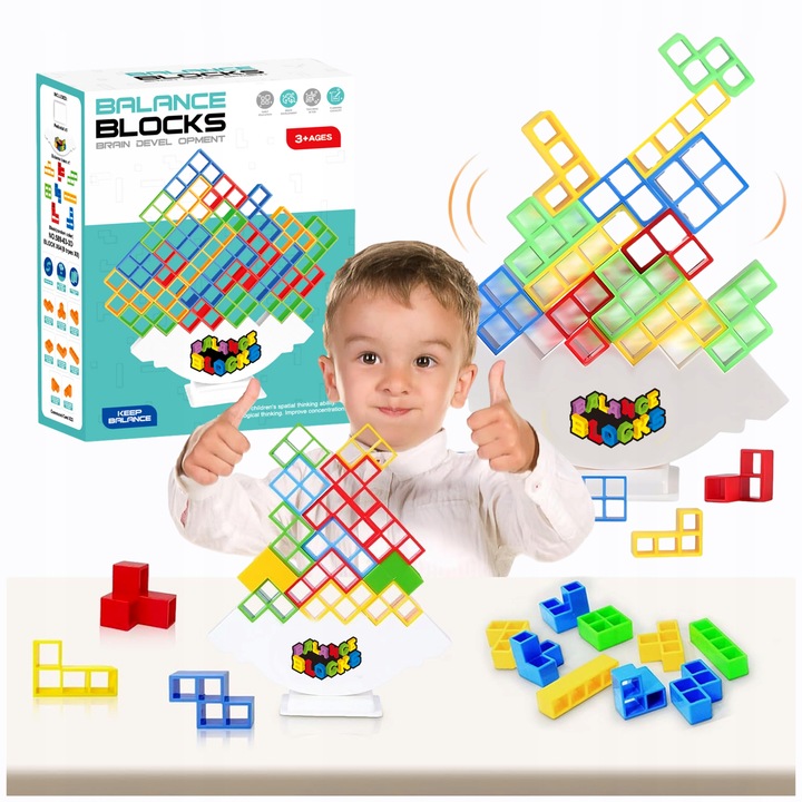 TETRIS Balance Blocks UKŁADANKA GRA LOGICZNA ZRĘCZNOŚĆIOWA wieża 64el