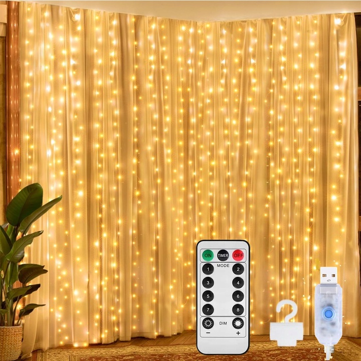 KURTYNA ŚWIETLNA Z 300 LAMPKAMI LED DO DEKORACJI POKOJU I OKNA