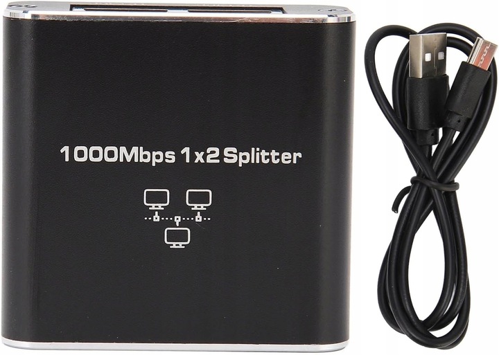 SPLITTER LAN 1x2 ADAPTER ROZDZIELACZ SWITCH 2xRJ45 ETHERNET 1000Mb GIGABIT