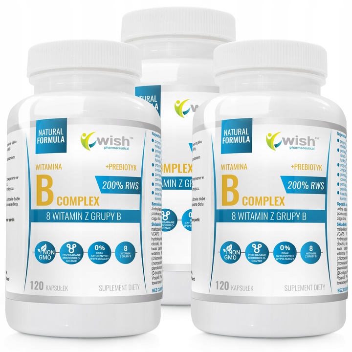 Witamina B-200 Complex B5 B6 B9 B7 B1 B2 B12 WEGAN