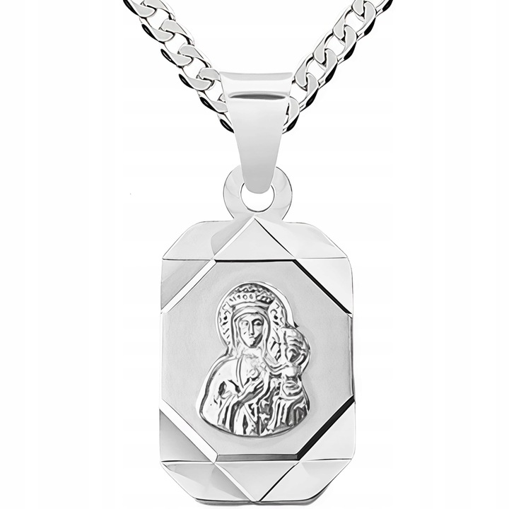 Medalik Matka Boska i łańcuszek pancerka 40 cm Srebrny komplet 925 pamiątka