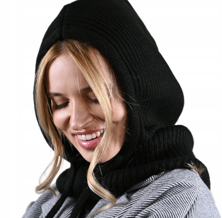 Czapka zimowa damska BALACLAVA kominarka kaptur na jesien Modna Czarna UNI