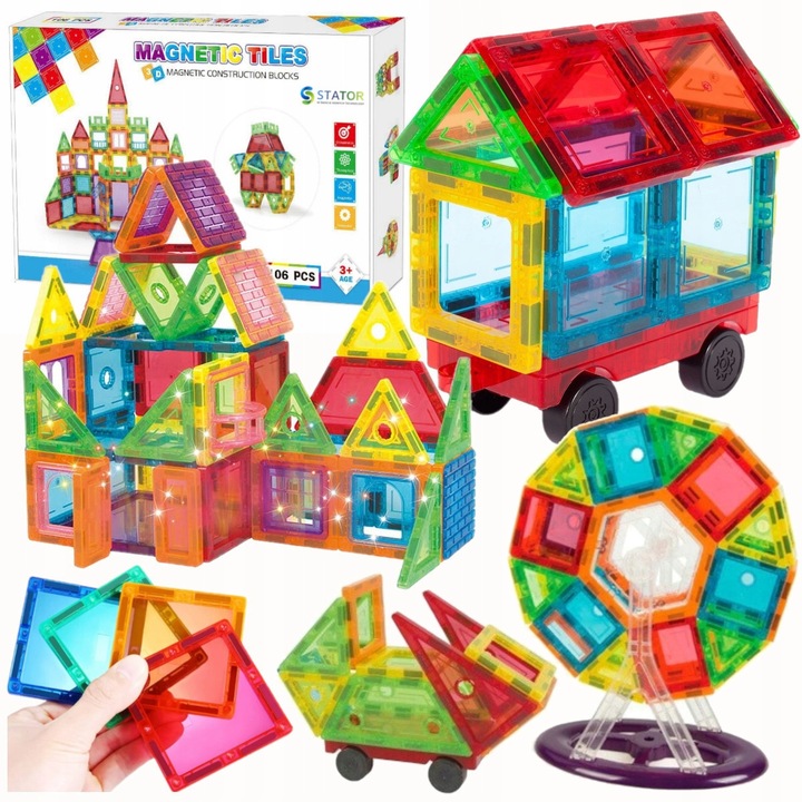 DUŻE KLOCKI MAGNETYCZNE KONSTRUKCYJNE 3D PANELE MAGNETIC TILES 106 elem. A