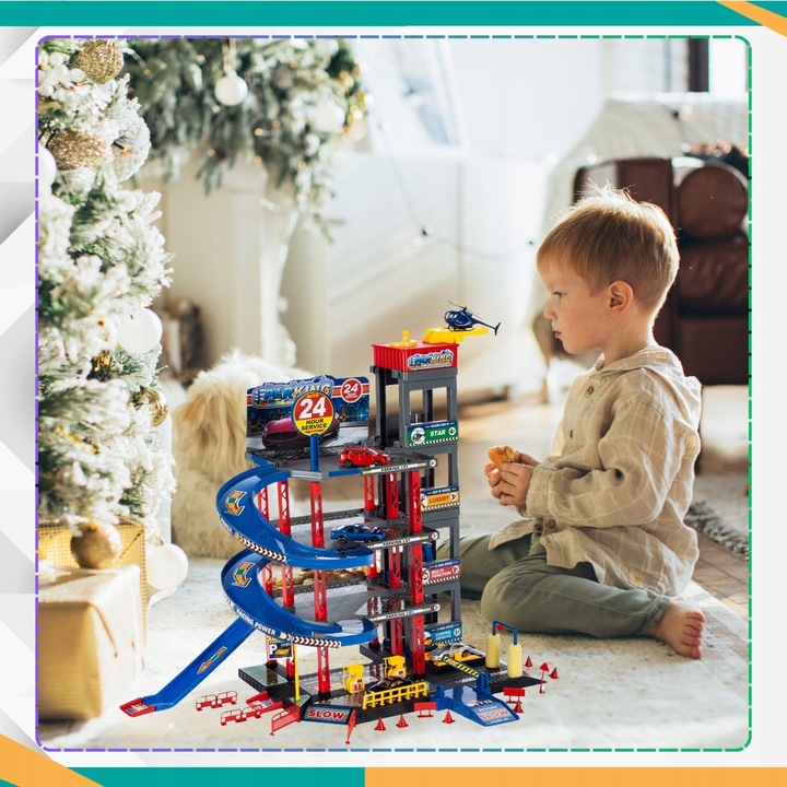 DUŻY PARKING GARAŻ PIĘTROWY AUTA HELIKOPTER TOR SAMOCHODOWY WINDA