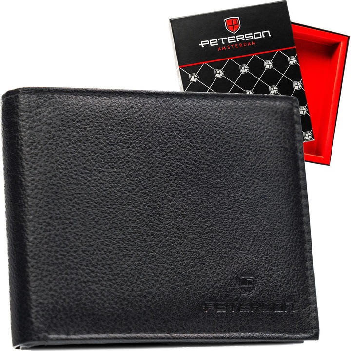 Portfel męski skórzany mały PETERSON ochrona RFID na karty pudełko prezent