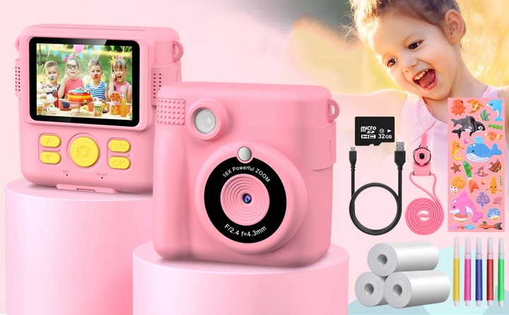 APARAT POLAROID NATYCHMIASTOWY DLA DZIECI FILMÓW ZDJĘĆ DRUK TERMICZNY 32GB