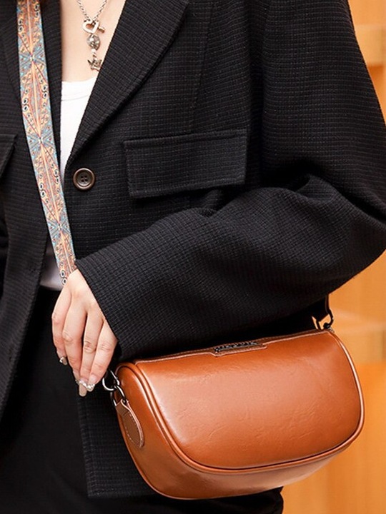 Torebka BRĄZOWA Klasyczna POJEMNA Damska Nerka na Ramię Pasek Wzorki