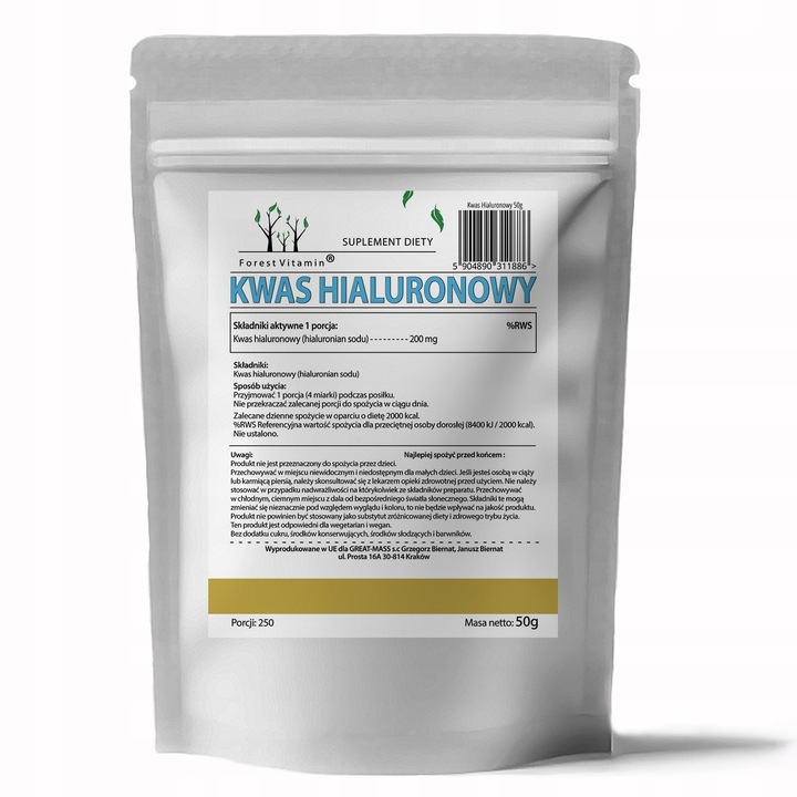 Kwas Hialuronowy W PROSZKU 50g ZDROWE STAWY SKÓRA KOŚCI ZMARSZCZKI