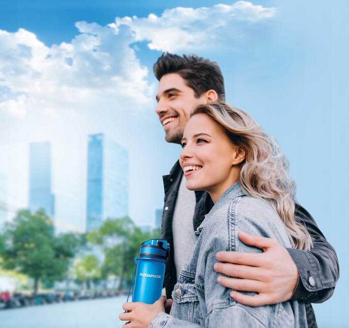 Butelka Filtrująca Bidon do wody AQUAPHOR CITY 500ml Granatowy 3 wkłady