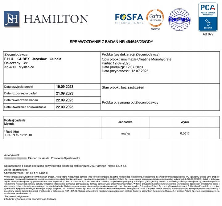 nowmax CREATINE MONOHYDRATE 500 g KREATYNA SIŁA