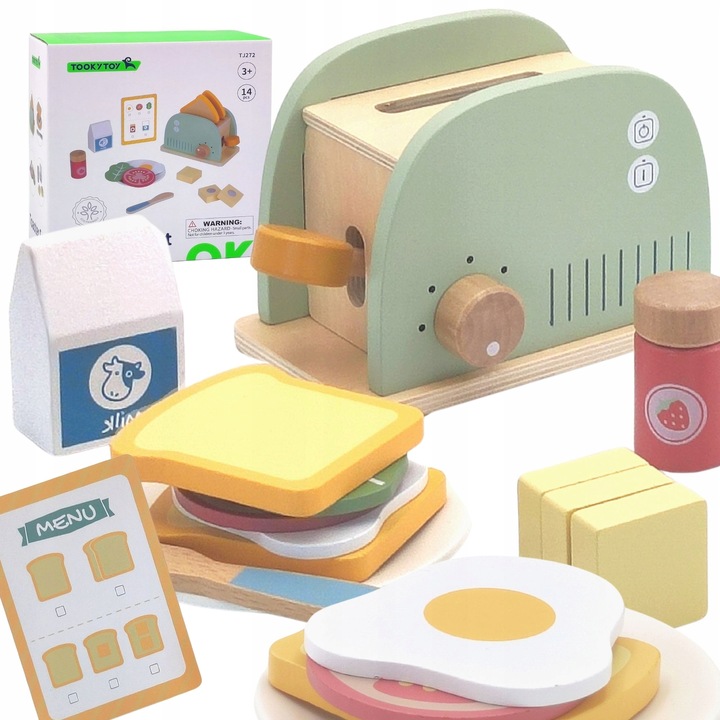 TOSTER DREWNIANY PASTELOWY ZESTAW ŚNIADANIOWY TOOKY TOY