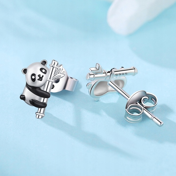 KOLCZYKI Srebrne PRÓBA 925 PANDA SREBRO Sztyfty WKRĘTKI Dla Dziewczynki