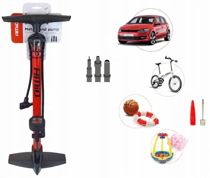 STACJONARNA POMPKA ROWEROWA METALOWA MANOMETR AMIO