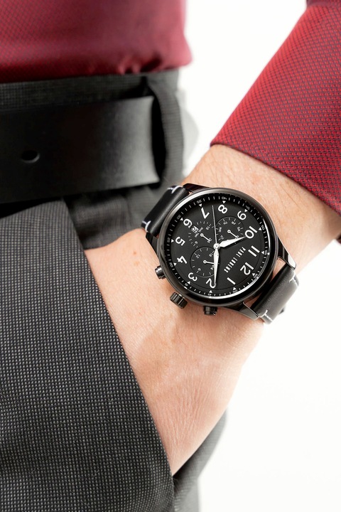 Skórzany zegarek męski Paul Lorens BAYAS z datownikiem -czas dobowy +GRAWER