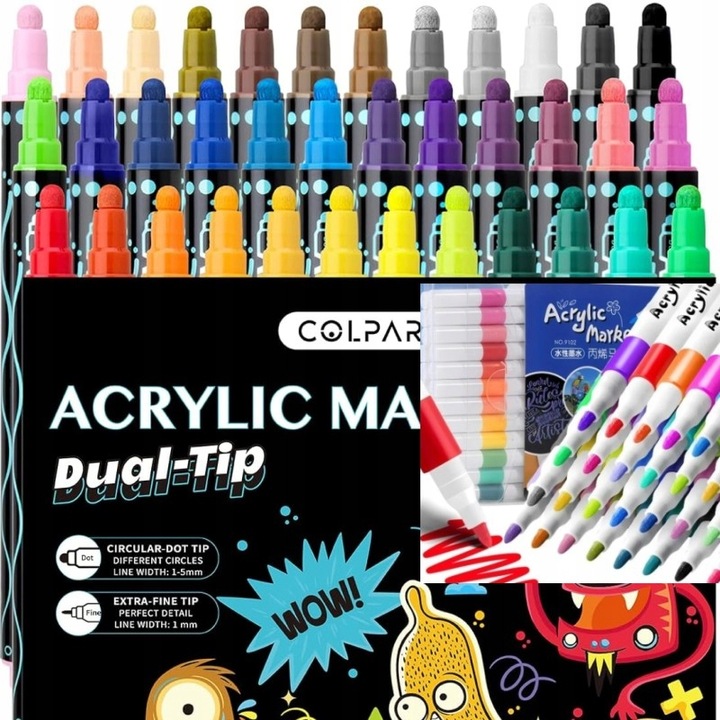 MARKERY AKRYLOWE ZESTAW 48 SZT Pisaki Flamastry Mazaki z farbą do kamieni