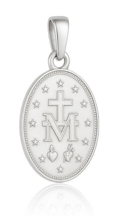 Łańcuszek srebrny duży medalik komunijny Matka Boska na Komunię dla chłopca