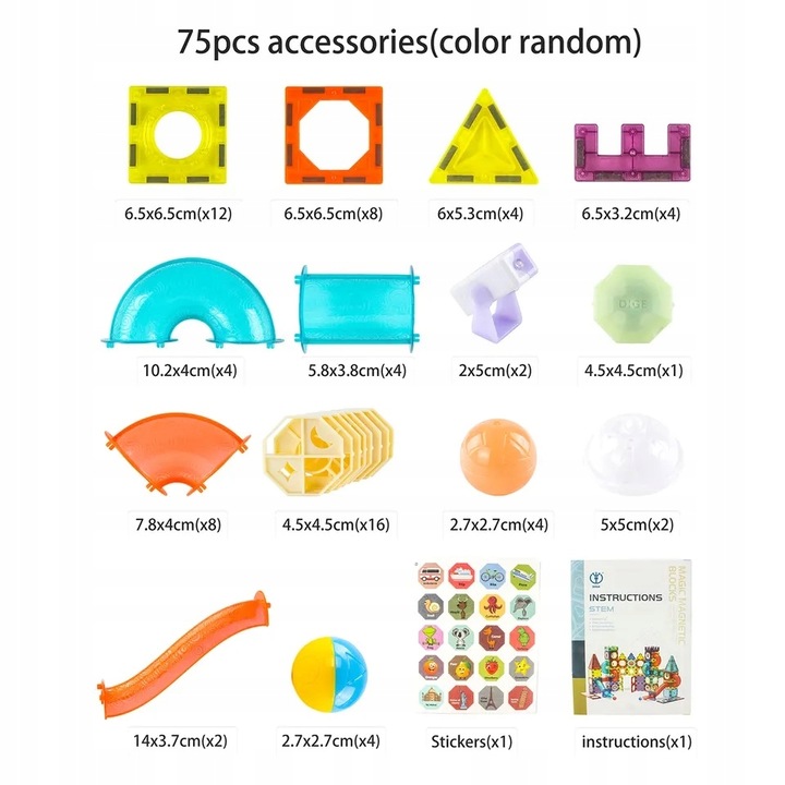 KLOCKI MAGNETYCZNE KONSTRUKCYJNE TOR KULKOWY RAINBOW MAGNETIC TILES PANELE