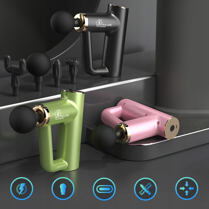 Pistolet do masażu Massage Gun Mini Czarny 4 końcówki Extralink