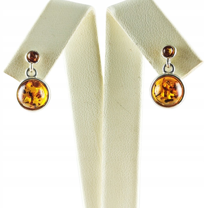 KOLCZYKI SREBRNE z Bursztynem DELIKATNE Wiszące Sztyft SREBRO 925 PREZENT