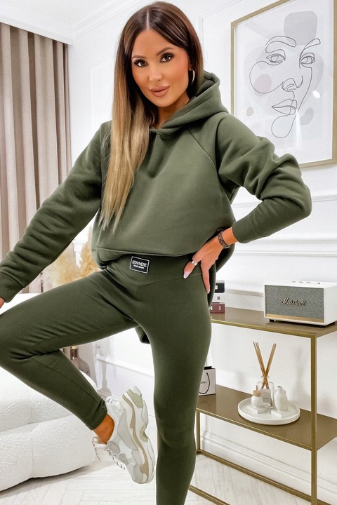 Bluza z kapturem oversize STAY HERE khaki