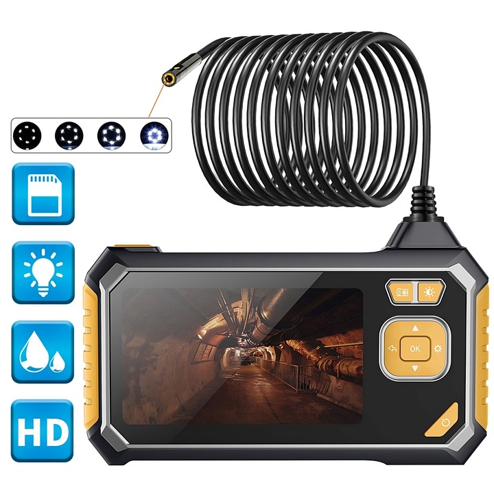 KAMERA INSPEKCYJNA ENDOSKOP 3M LCD HD 4,3" 8MM FULL HD 360° MICRO SD 64GB