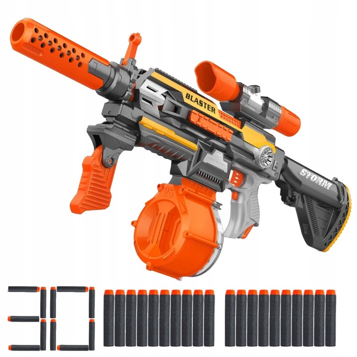 BLASTER SQUAD PISTOLET AUTOMAT MODUŁOWY MAGAZYNEK NA 25 STRZAŁEK +DODATKI