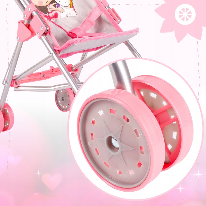 WÓZEK DLA LALEK LEKKI SKŁADANY PARASOLKA SPACERÓWKA JEDNOROŻEC KSIĘŻNICZKA