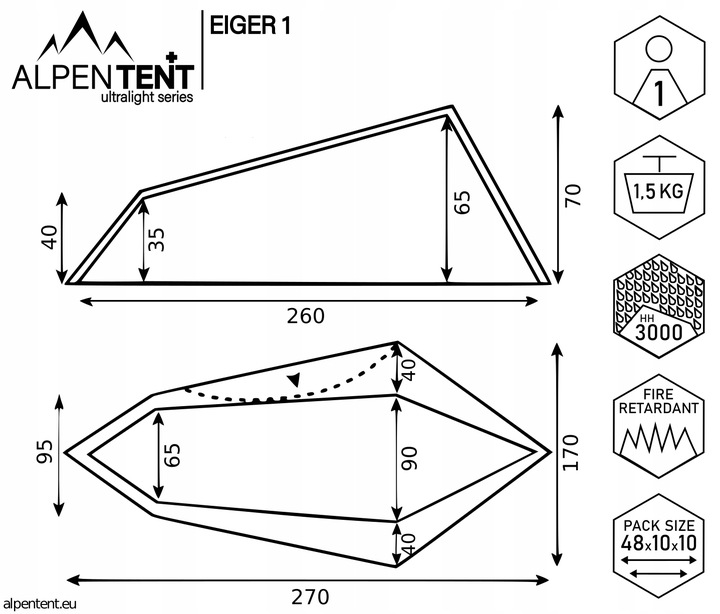 Namiot AlpenTent EIGER1 Ultralight 1os LEKKI 1,5kg