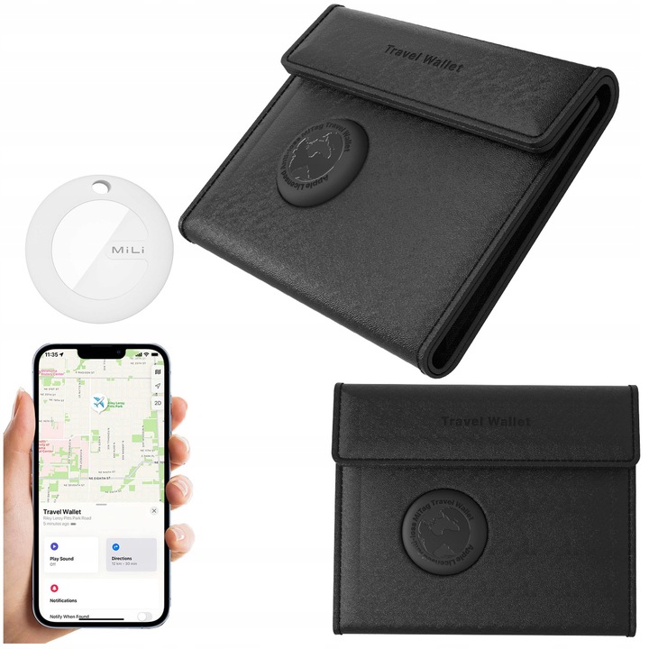 Lokalizator GPS MILI portfel podróżny z lokalizatorem MiTag APPLE IOS