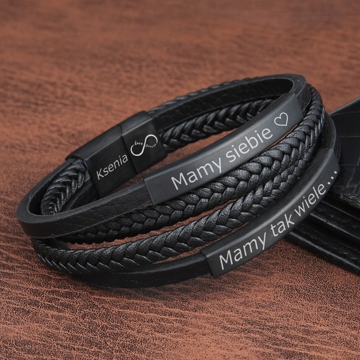 Bransoletka skórzana PODWÓJNA dzień OJCA dla TATY SYNA z GRAWEREM prezent