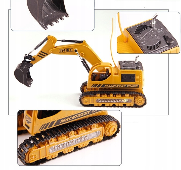 DUŻA KOPARKA ZDALNIE STEROWANA ŚWIATŁO LED PILOT RUCHOME RAMIĘ ŁYŻKA-METAL