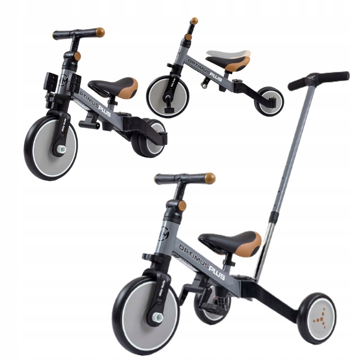 Rowerek 4w1 Milly Mally Optimus Plus Grey Sary + Rączka
