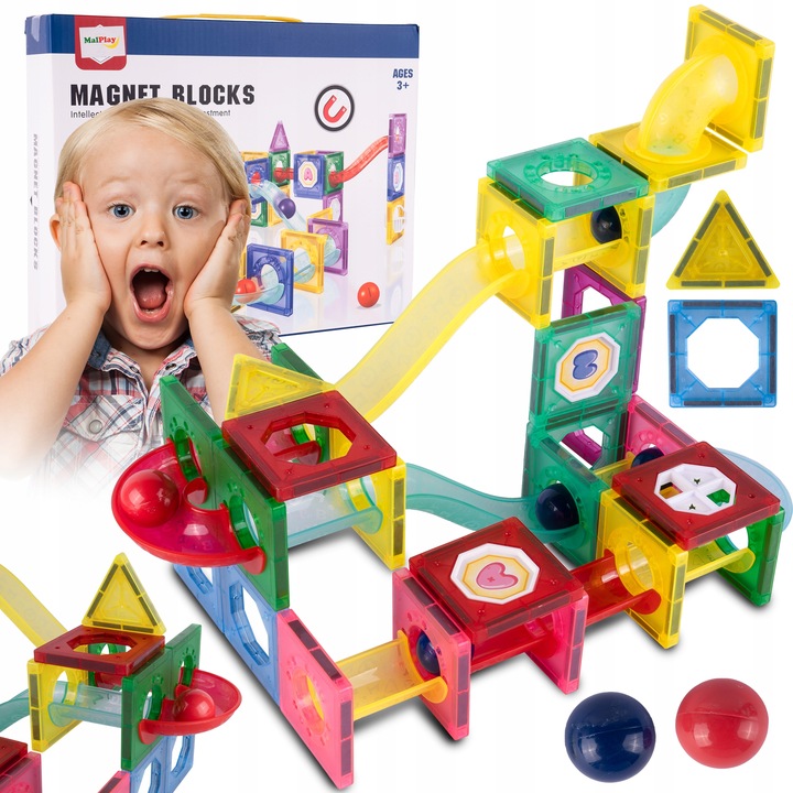 KLOCKI MAGNETYCZNE KONSTRUKCYJNE ŚWIECĄCY TOR KULKOWY ZJEŻDZALNIA 3D