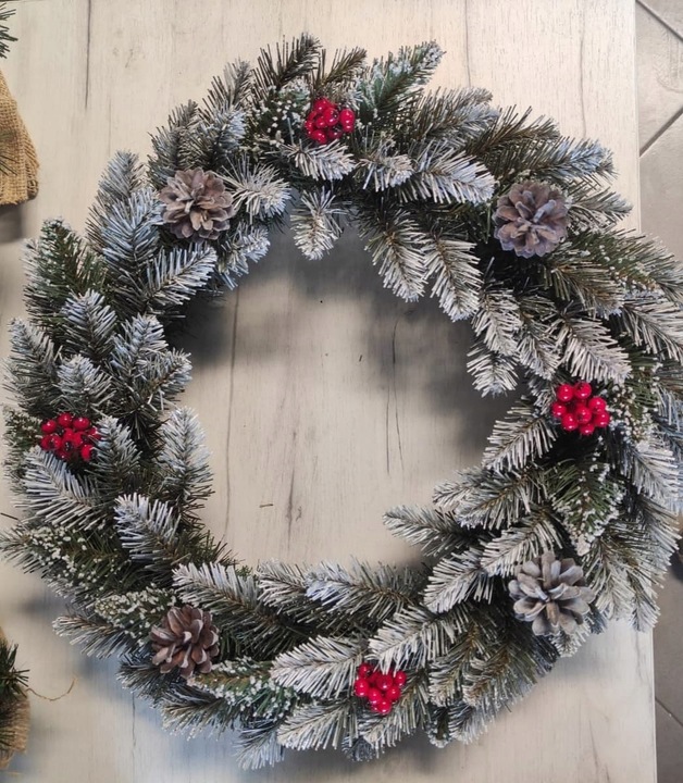 WIANEK ADWENTOWY DIAMENTOWY duży wieniec stroik świąteczny 54 cm kryształki