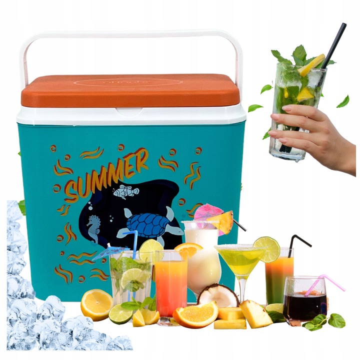 Przenośna LODÓWKA TURYSTYCZNA 24L na Wkłady Mrożące, SOLIDNY uchwyt