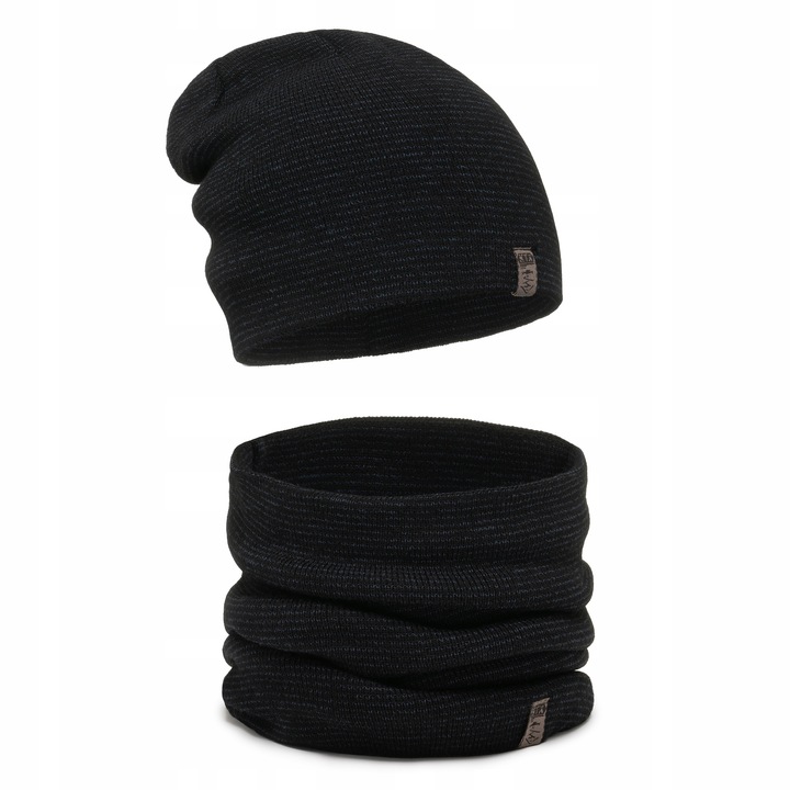 MODNY Męski gładki komplet Czapka z kominem zestaw na zimę i jesień wz9 M2