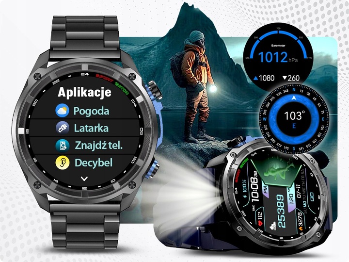 Smartwatch Męski - Zegarek Menu PL GPS Amoled Dyktafon Wodoodpony - 860mAh