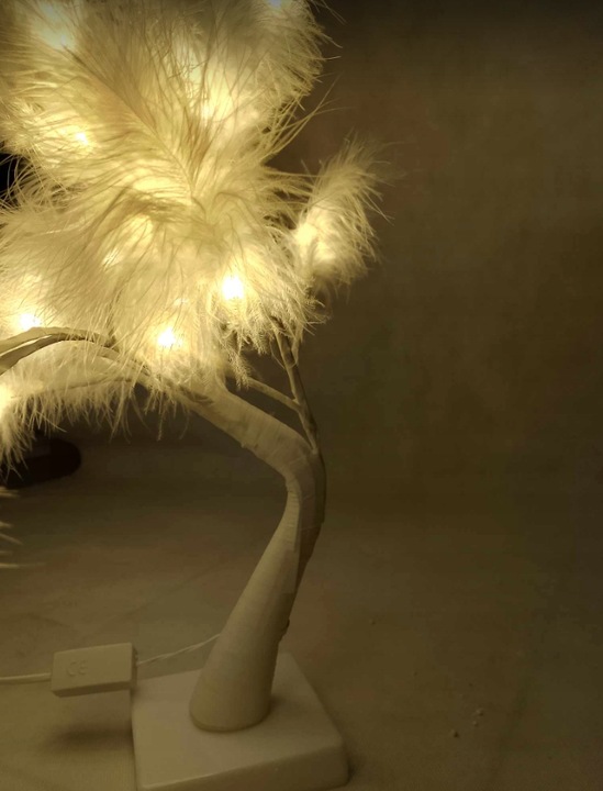 Dekoracja drzewko led ozdobne z piórkami światło BIAŁE CIEPŁE
