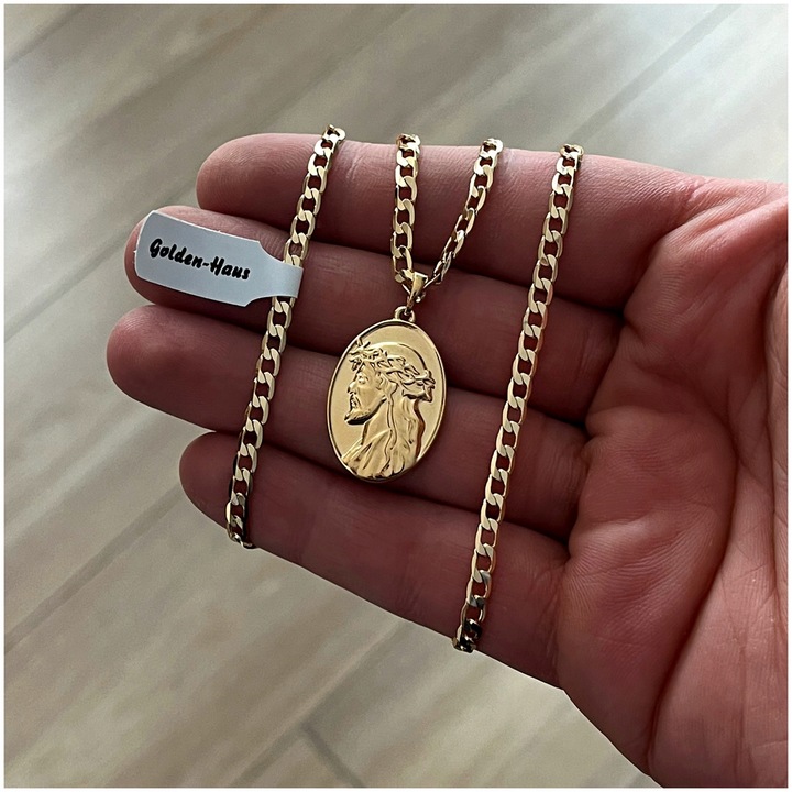 PAMIĄTKA CHRZTU ŚWIĘTEGO / ZŁOTY ŁAŃCUSZEK + MEDALIK JEZUS 18K DLA CHŁOPCA