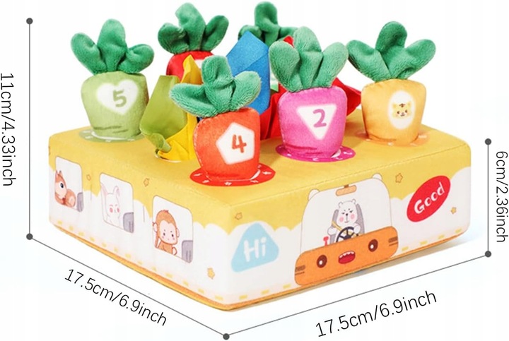 SORTER PUDEŁKO Z CHUSTECZKAMI MARCHEWKI PLUSZOWE MONTESSORI SENSORYCZNE